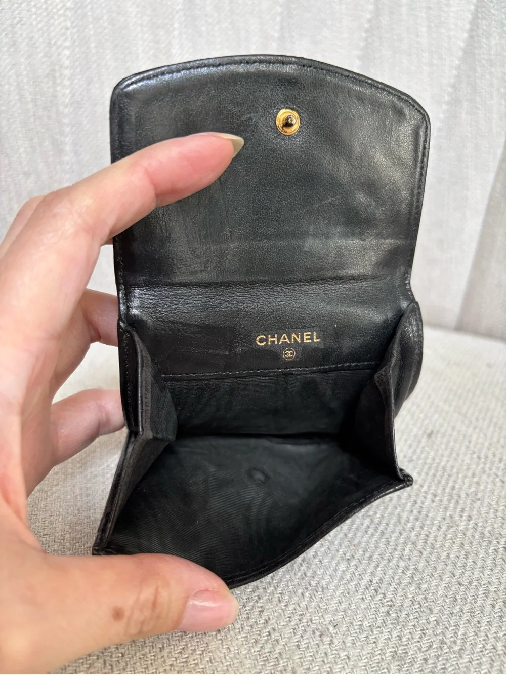 CHANEL CC Black Lambskin Leather Small Bifold Wallet